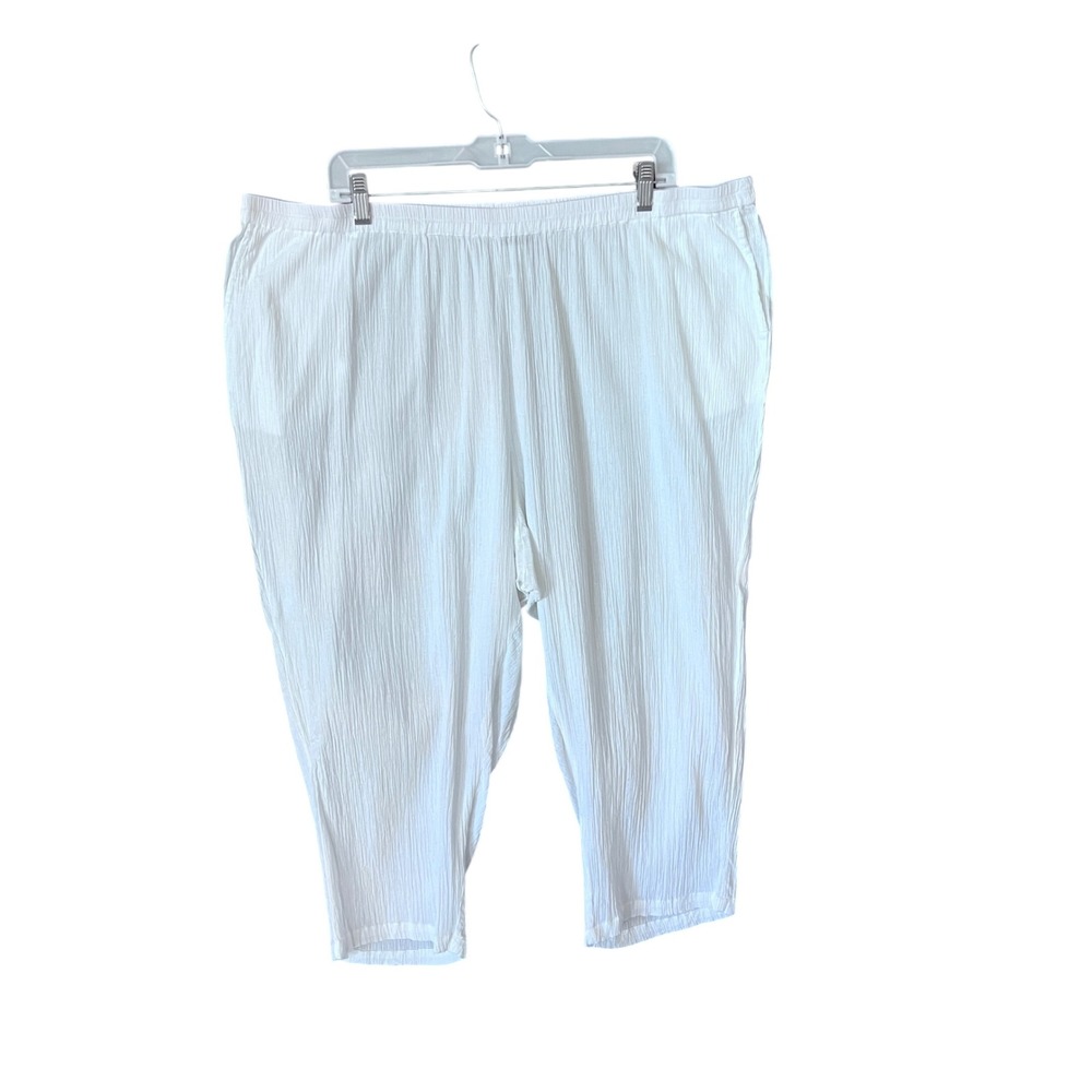 Ulla Popken White 100% Cotton Crinkle Gauze Elastic Waist Crop Pants Plus 24/26‎